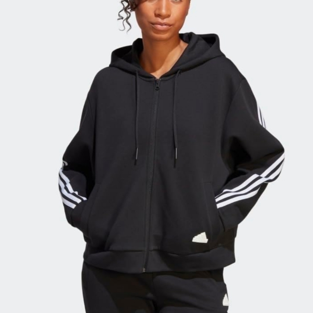 adidas Black Hoodie with White Stripes